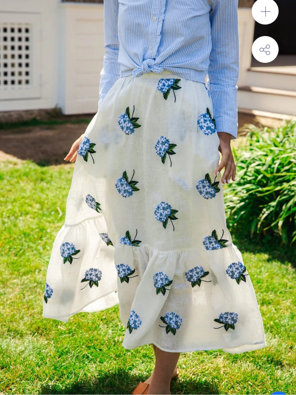 Kiel James Patrick Hydrangea Embroidered Linen Skirt in White - Picture 4 of 9
